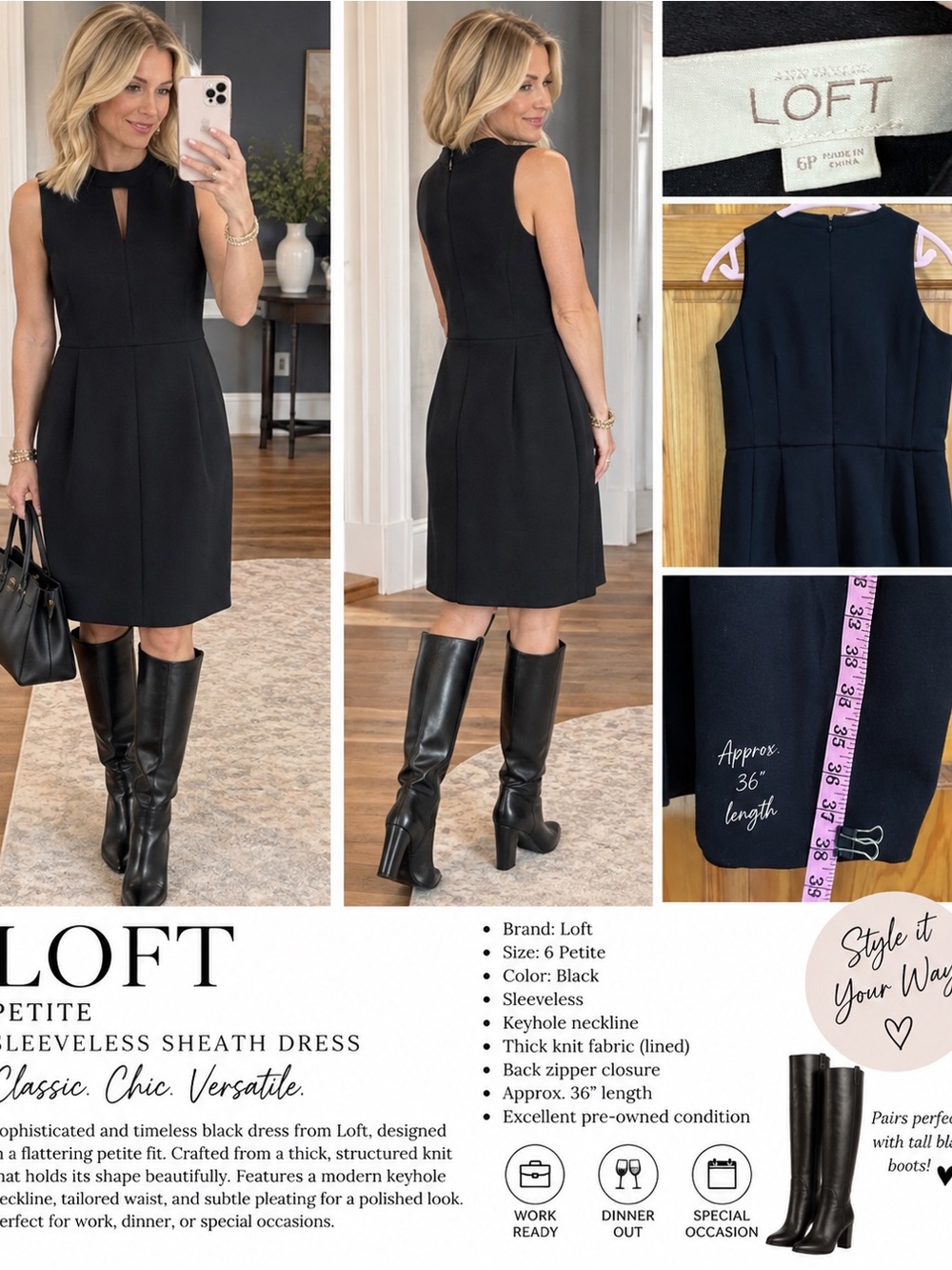 LOFT Black Sleeveless Keyhole Shift Dress